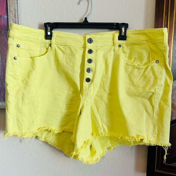torrid Pants - Torrid Neon Yellow Distressed Button Down Shorts